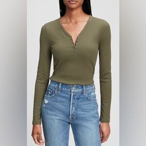 GAP Henley T-Shirt | Olive Green | L